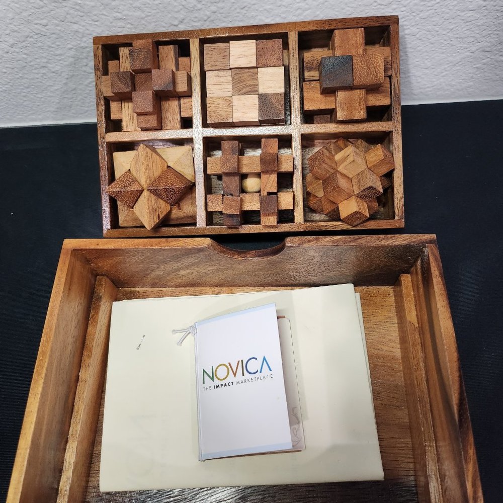 Novica 6 Wooden Puzzles Games Box Set "Logical Mind"